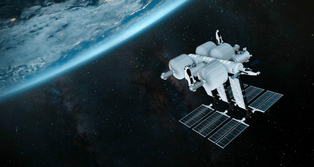 multi-module space station above Earth